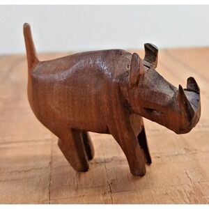Vintage Solid Wood Hand Carved Rhinoceros Rhino Figure Mini